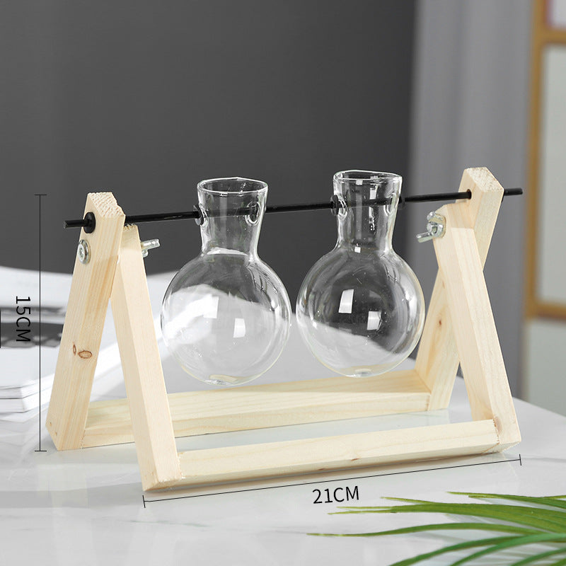 Swinging Wooden Stand Hydroponic Plant Container Glass Vase