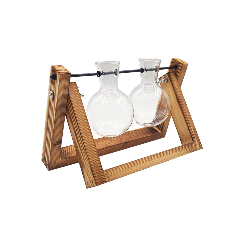 Swinging Wooden Stand Hydroponic Plant Container Glass Vase