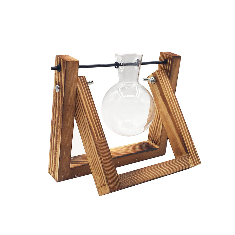 Swinging Wooden Stand Hydroponic Plant Container Glass Vase