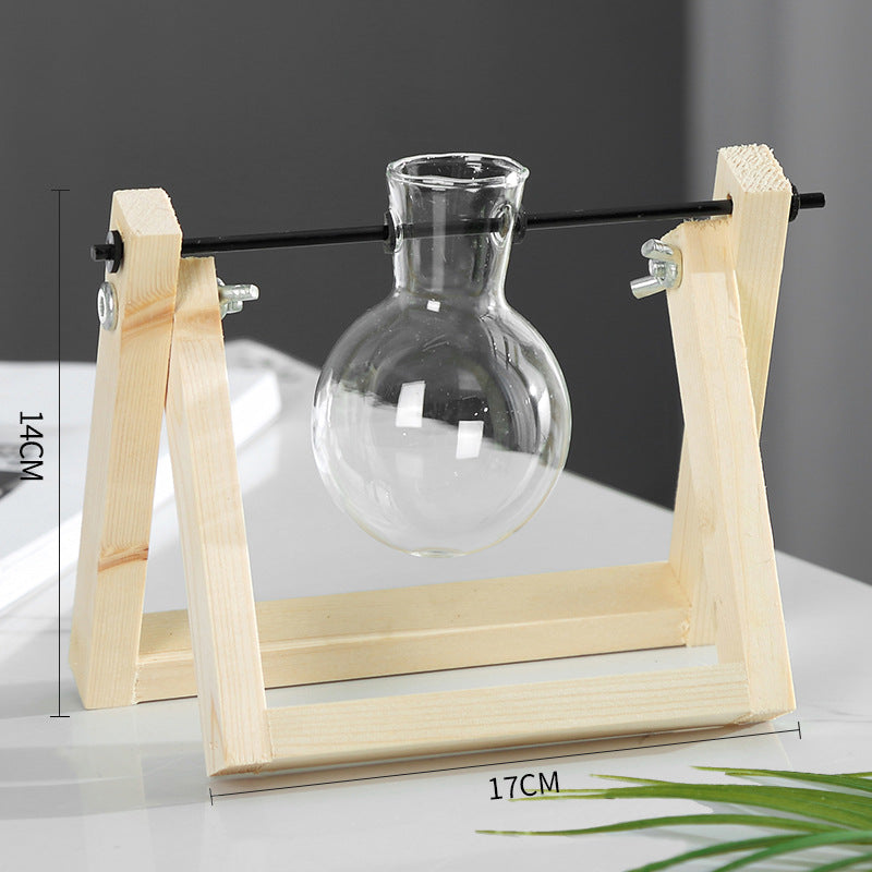 Swinging Wooden Stand Hydroponic Plant Container Glass Vase